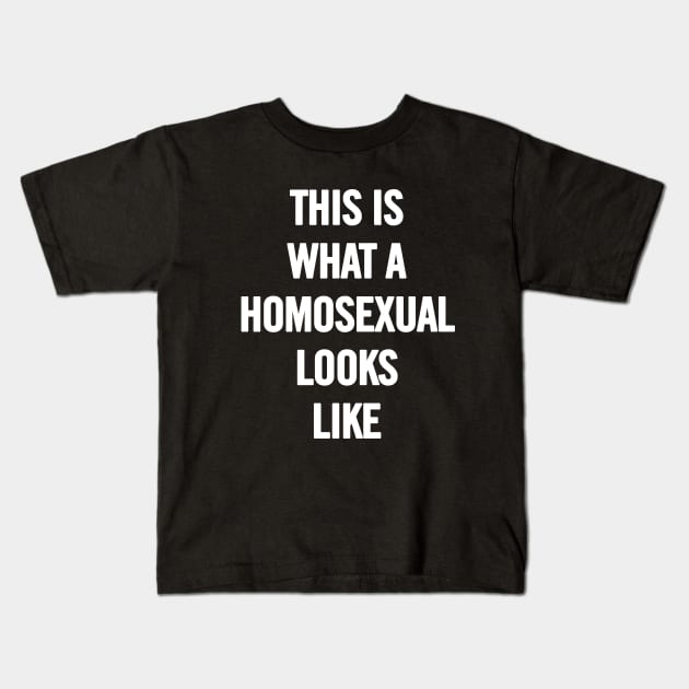 This Is What A Homosexual Looks Like Kids T-Shirt by sergiovarela